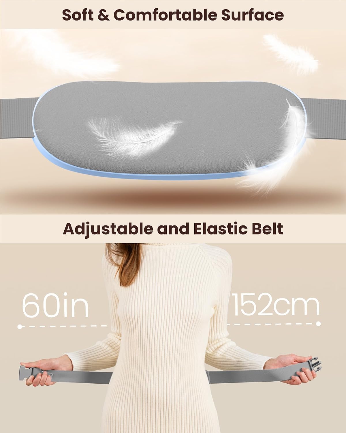 Portable Cordless Heating Pad for Menstrual Cramps Relief, for Stomach, 3-Speed Temperature Adjustment and 4-Speed Massage Modes, Back and Belly Heating Pad for Women