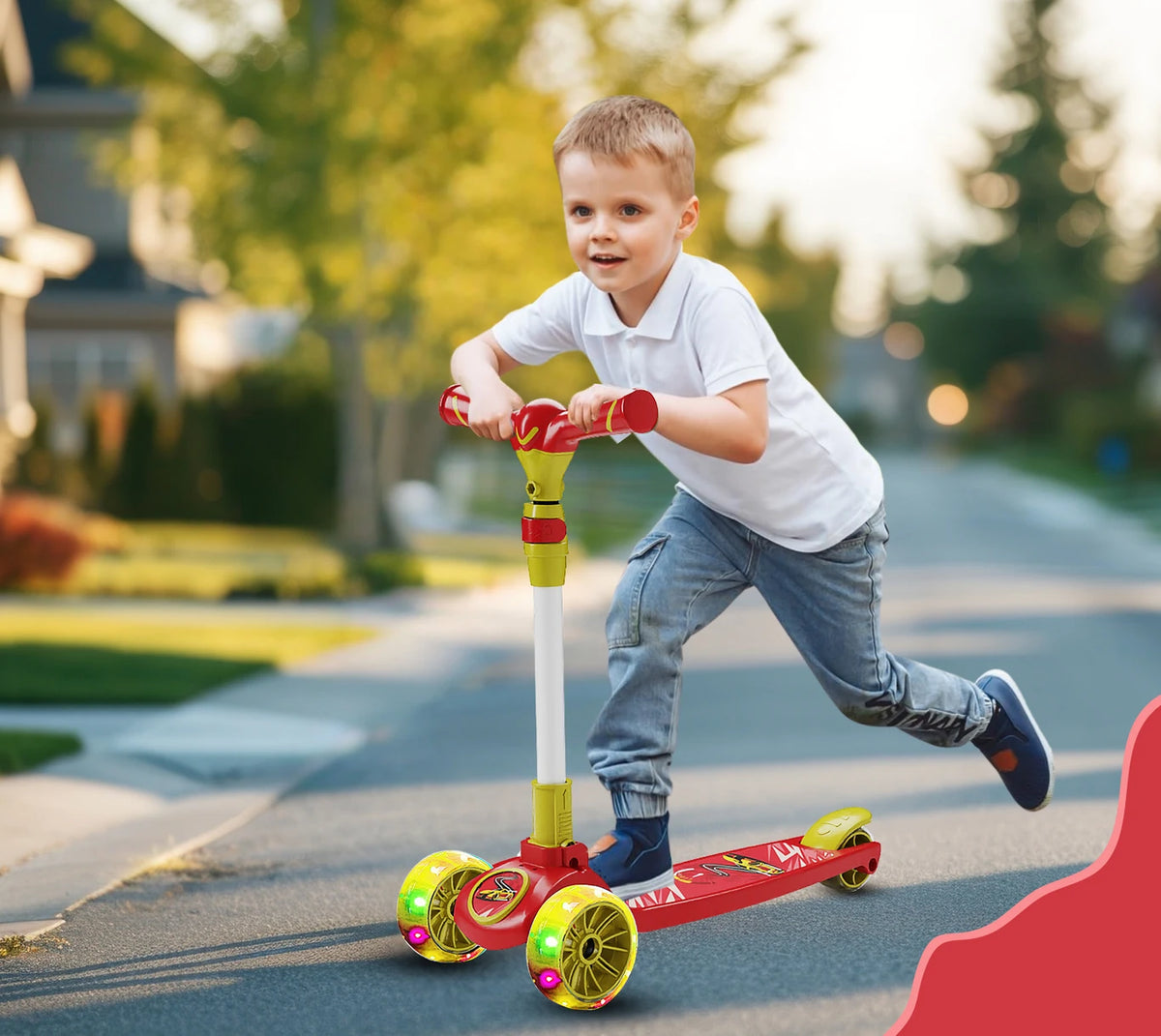 Racing - 3 Wheel Kick Scooter,Foldable with LED Wheels,Adjustable Height