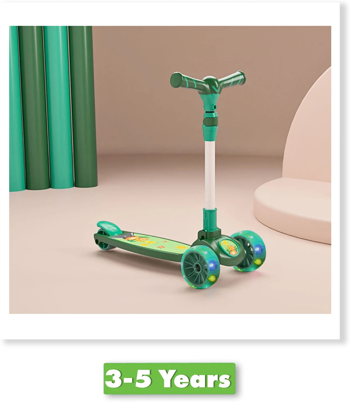 Racing - 3 Wheel Kick Scooter,Foldable with LED Wheels,Adjustable Height