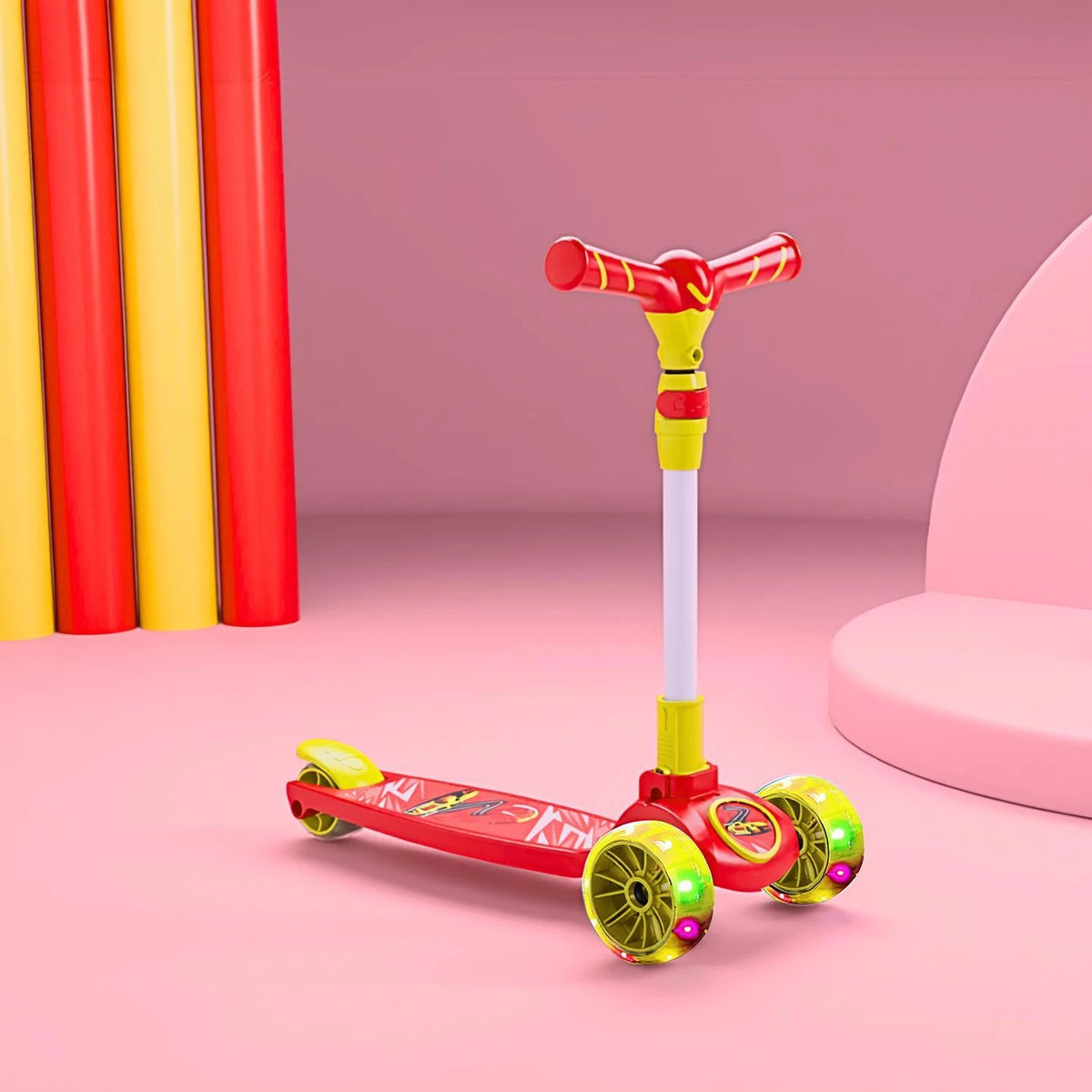 Racing - 3 Wheel Kick Scooter,Foldable with LED Wheels,Adjustable Height